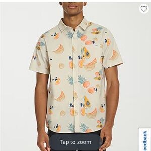 NWT Hurley Cream Short-Sleeve Tropical Fruit Print Button-Down Shirt Size Small